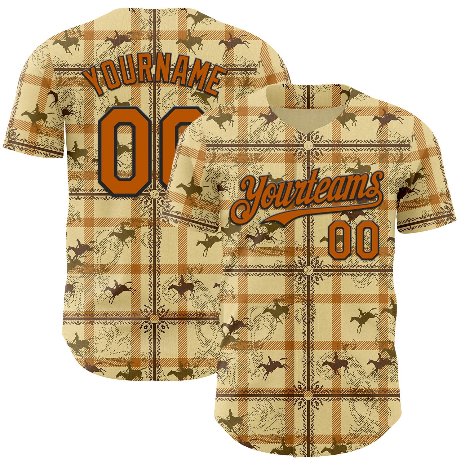 Custom Yellow Texas Orange-Black Western Cowboy Authentic Baseball Jersey