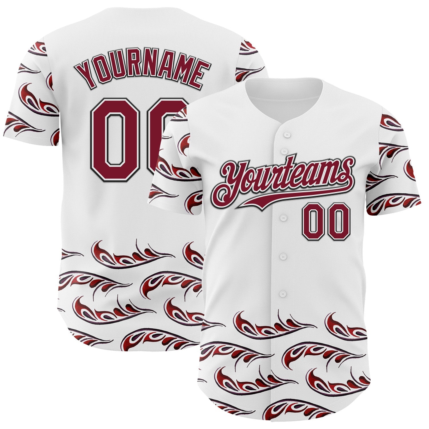 Custom White Crimson-Black Flame Feather Authentic Baseball Jersey