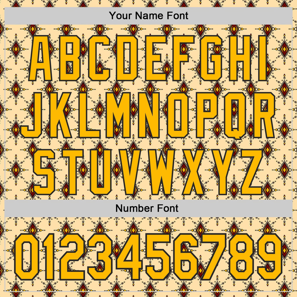 Custom Yellow Gold-Black Geometric Ethnic Authentic Baseball Jersey