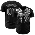 Custom Black-White Baroque Floral Scroll Authentic Baseball Jersey
