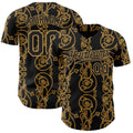 Custom Black-Old Gold Baroque Floral Scroll Authentic Baseball Jersey