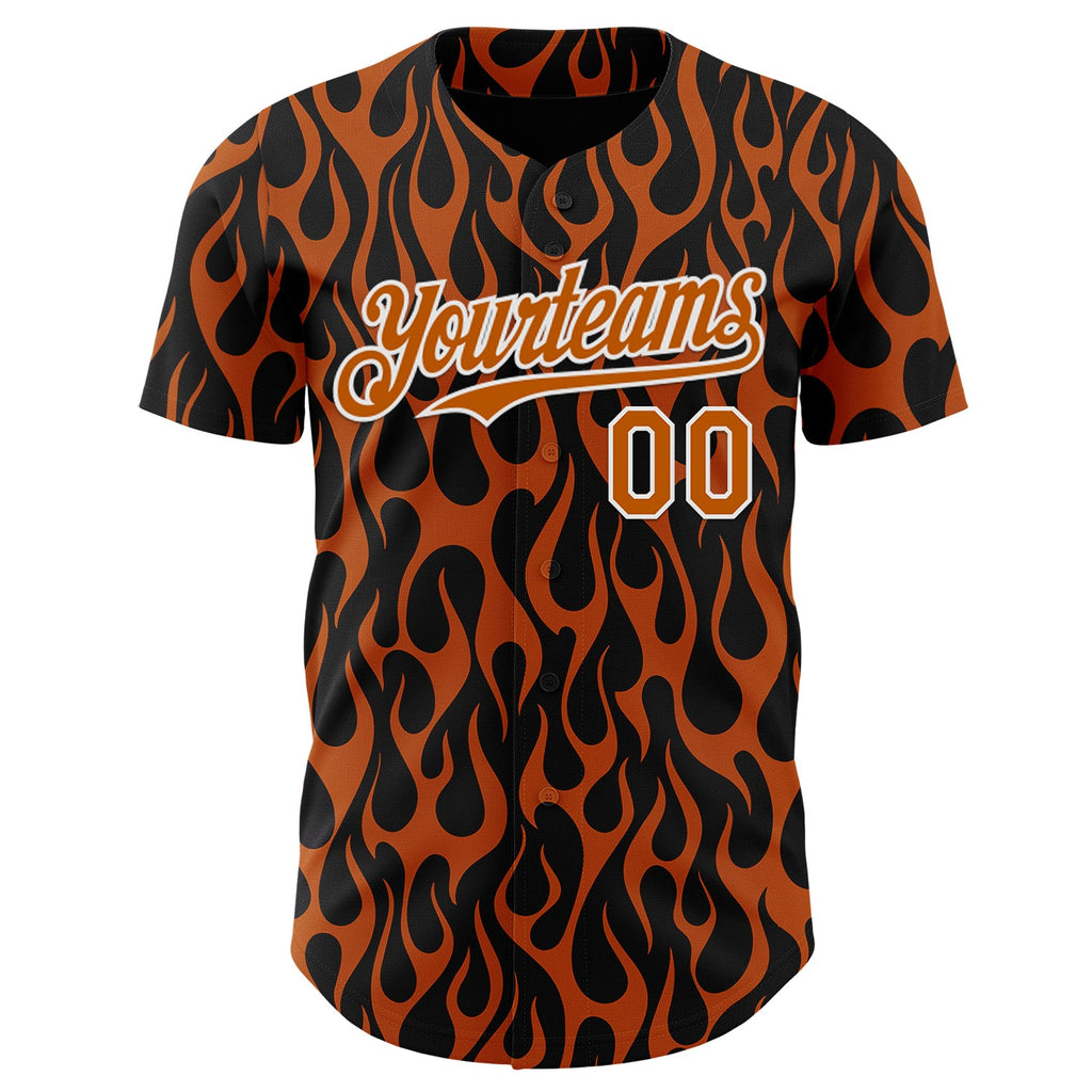 Custom Black Texas Orange-White Floral Authentic Baseball Jersey