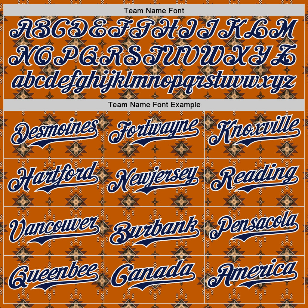 Custom Texas Orange Navy-White Tribal Ethnic Authentic Baseball Jersey
