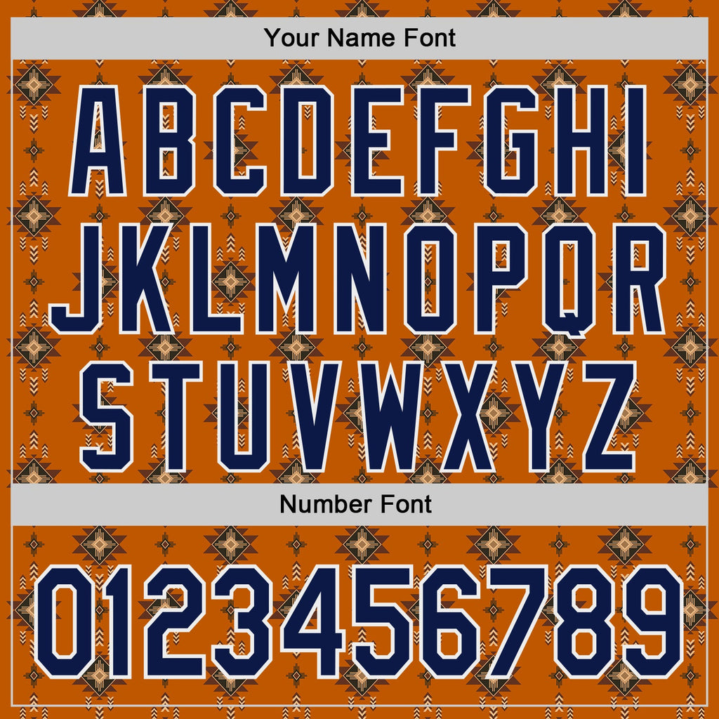 Custom Texas Orange Navy-White Tribal Ethnic Authentic Baseball Jersey