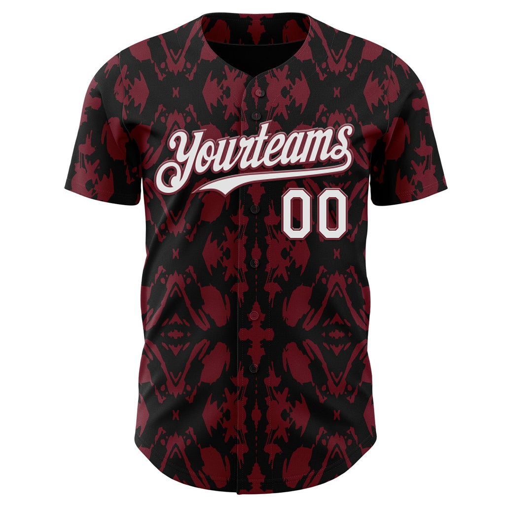 Custom Black White-Burgundy Abstract Authentic Baseball Jersey
