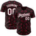 Custom Black White-Burgundy Abstract Authentic Baseball Jersey