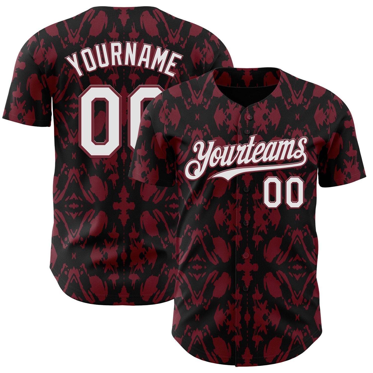 Custom Black White-Burgundy Abstract Authentic Baseball Jersey