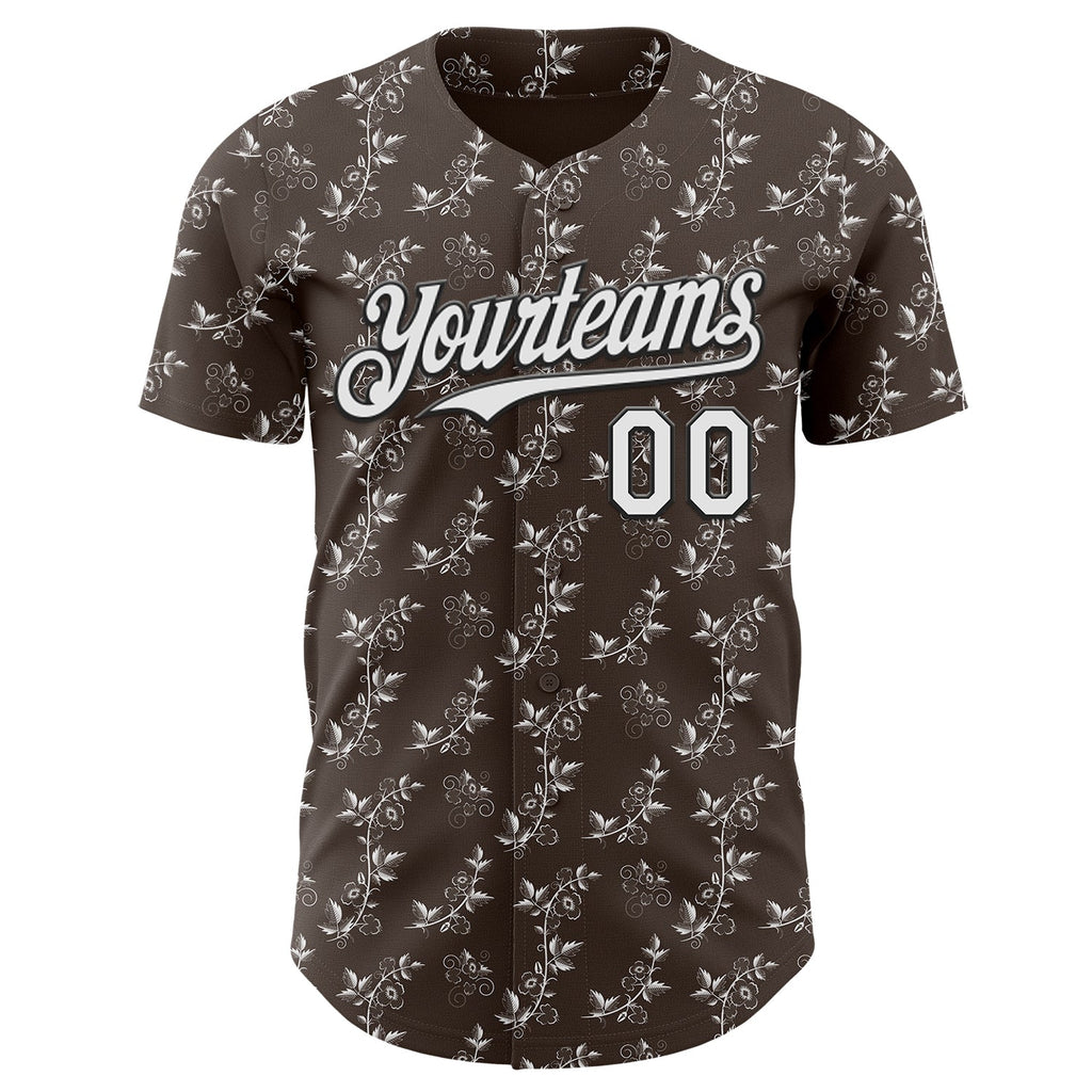 Custom Steel Gray White-Black Baroque Floral Scroll Authentic Baseball Jersey