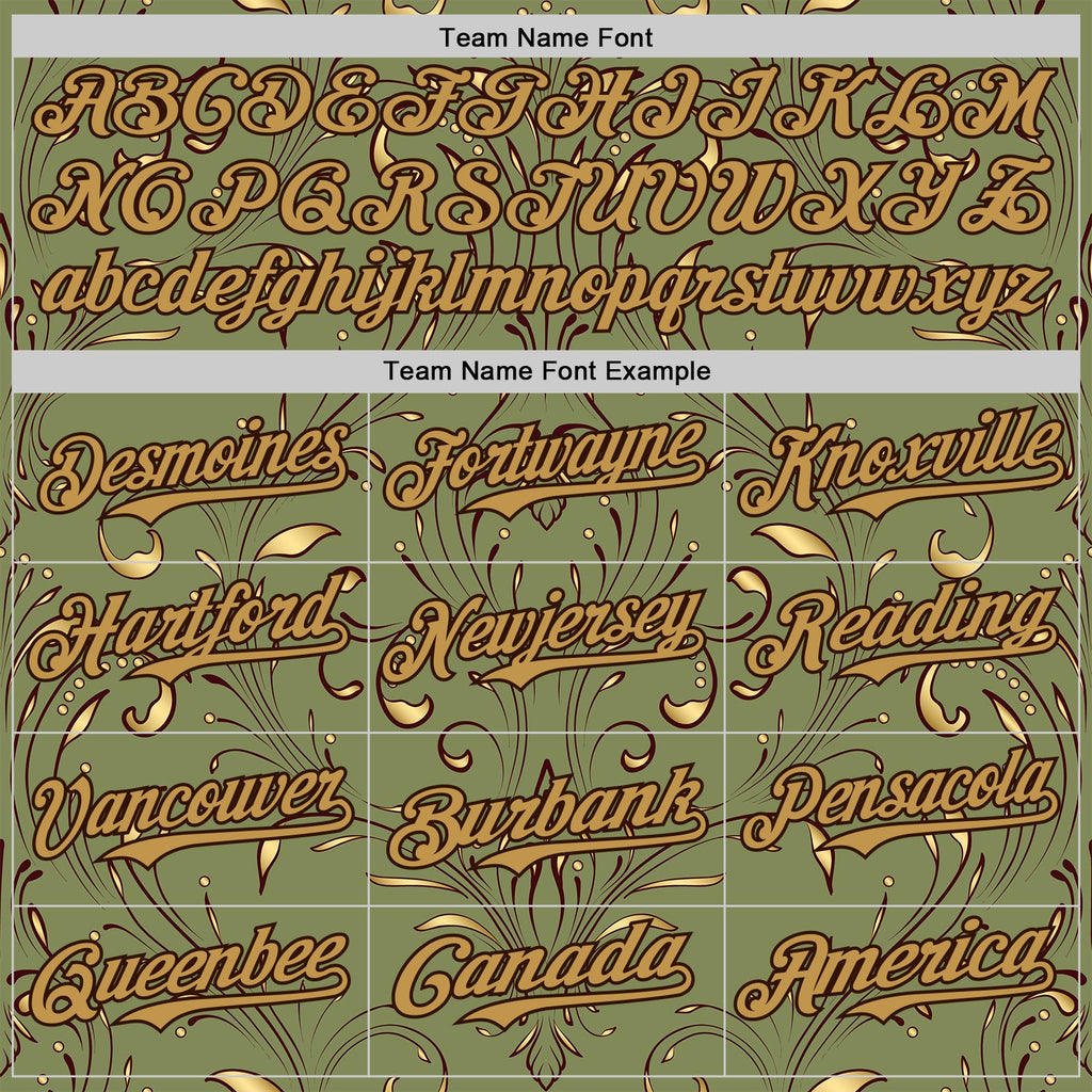 Custom Green Old Gold-Brown Baroque Floral Scroll Authentic Baseball Jersey