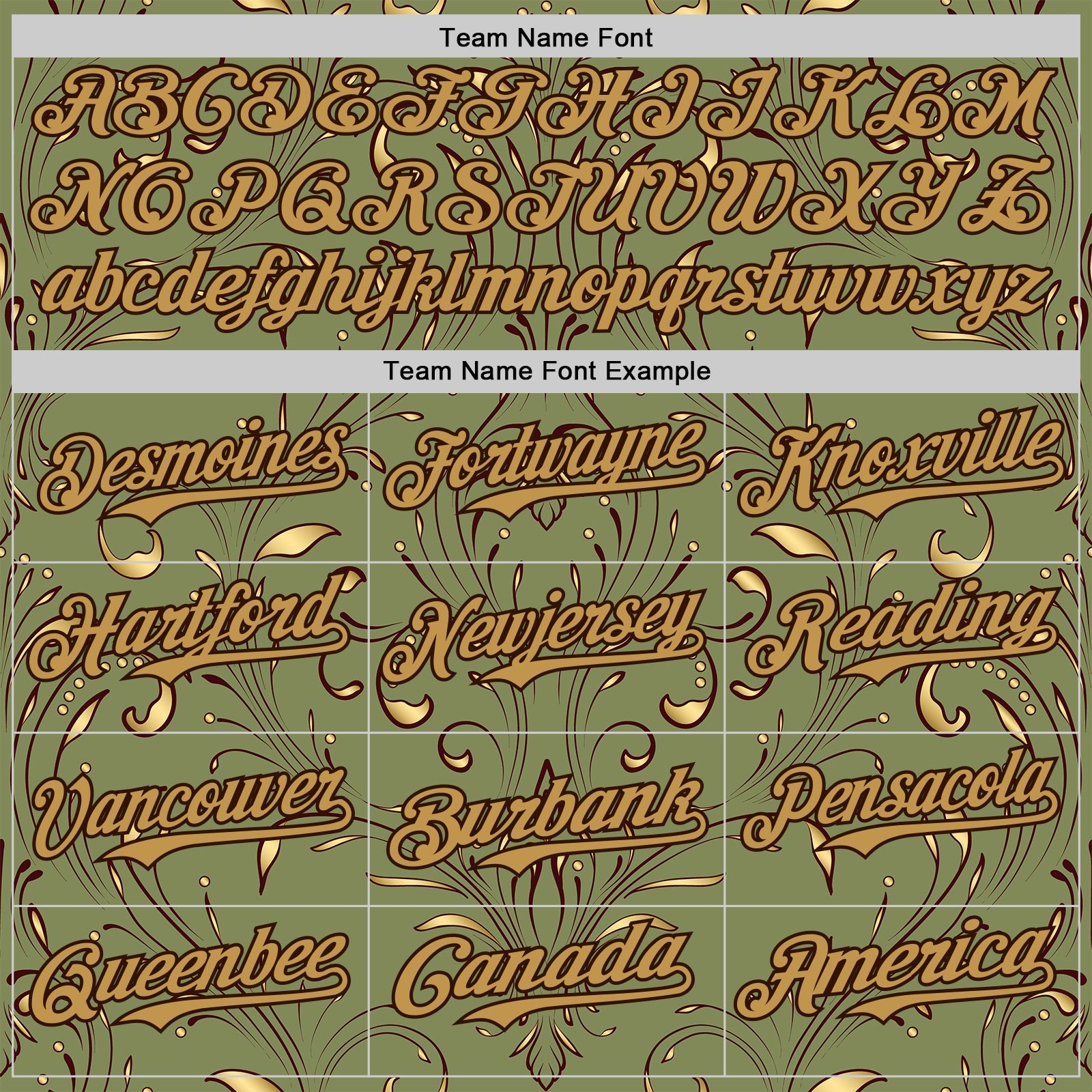Custom Green Old Gold-Brown Baroque Floral Scroll Authentic Baseball Jersey