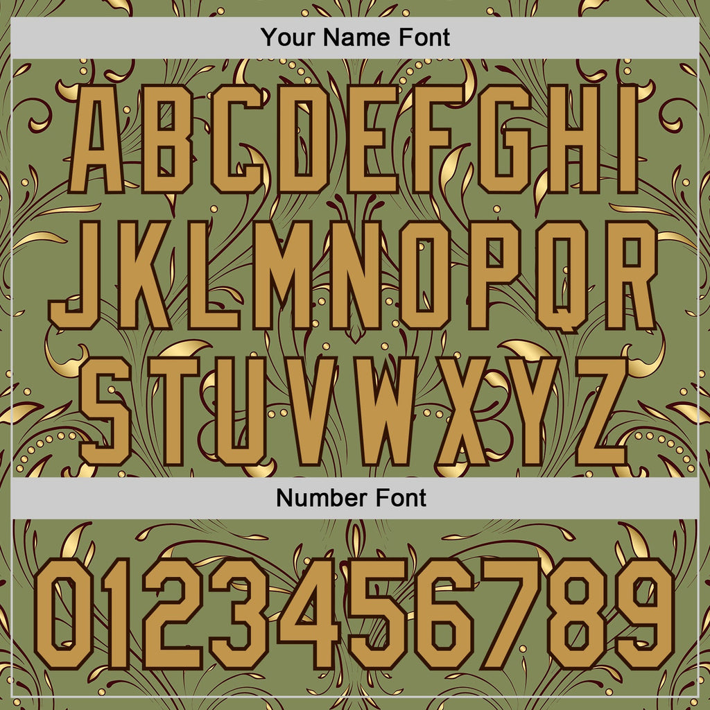 Custom Green Old Gold-Brown Baroque Floral Scroll Authentic Baseball Jersey