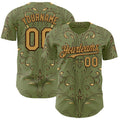 Custom Green Old Gold-Brown Baroque Floral Scroll Authentic Baseball Jersey