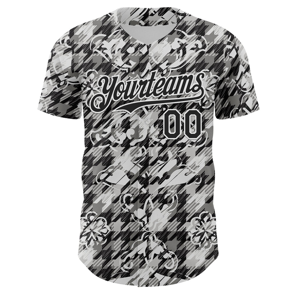 Custom White-Black Floral Authentic Baseball Jersey