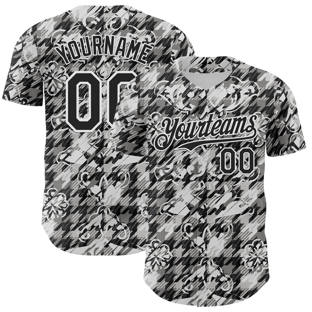 Custom White-Black Floral Authentic Baseball Jersey