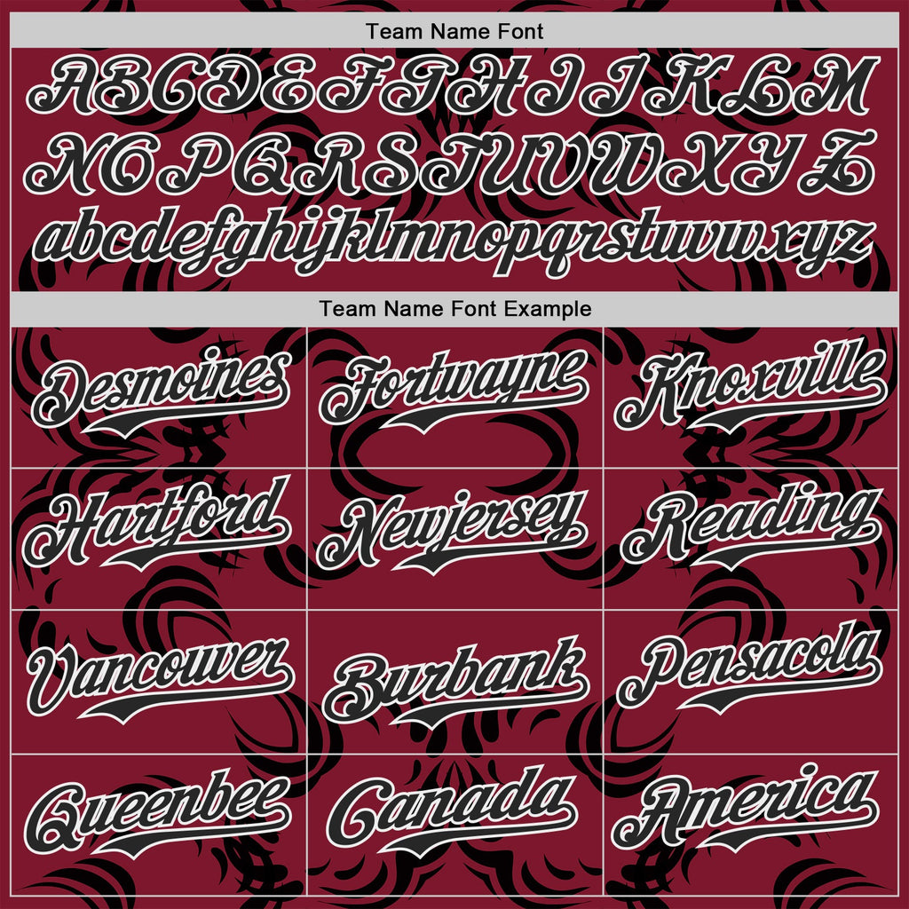 Custom Crimson Black-White Baroque Floral Scroll Authentic Baseball Jersey