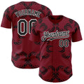 Custom Crimson Black-White Baroque Floral Scroll Authentic Baseball Jersey