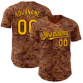Custom Brown-Gold Baroque Floral Scroll Authentic Baseball Jersey