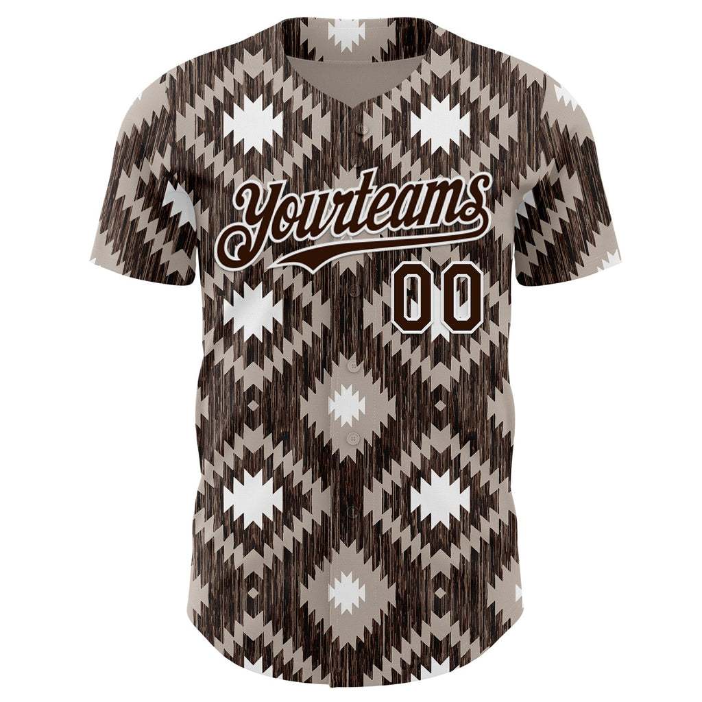 Custom Brown-White Geometric Ethnic Authentic Baseball Jersey