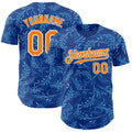 Custom Blue Bay Orange-White Baroque Floral Scroll Authentic Baseball Jersey