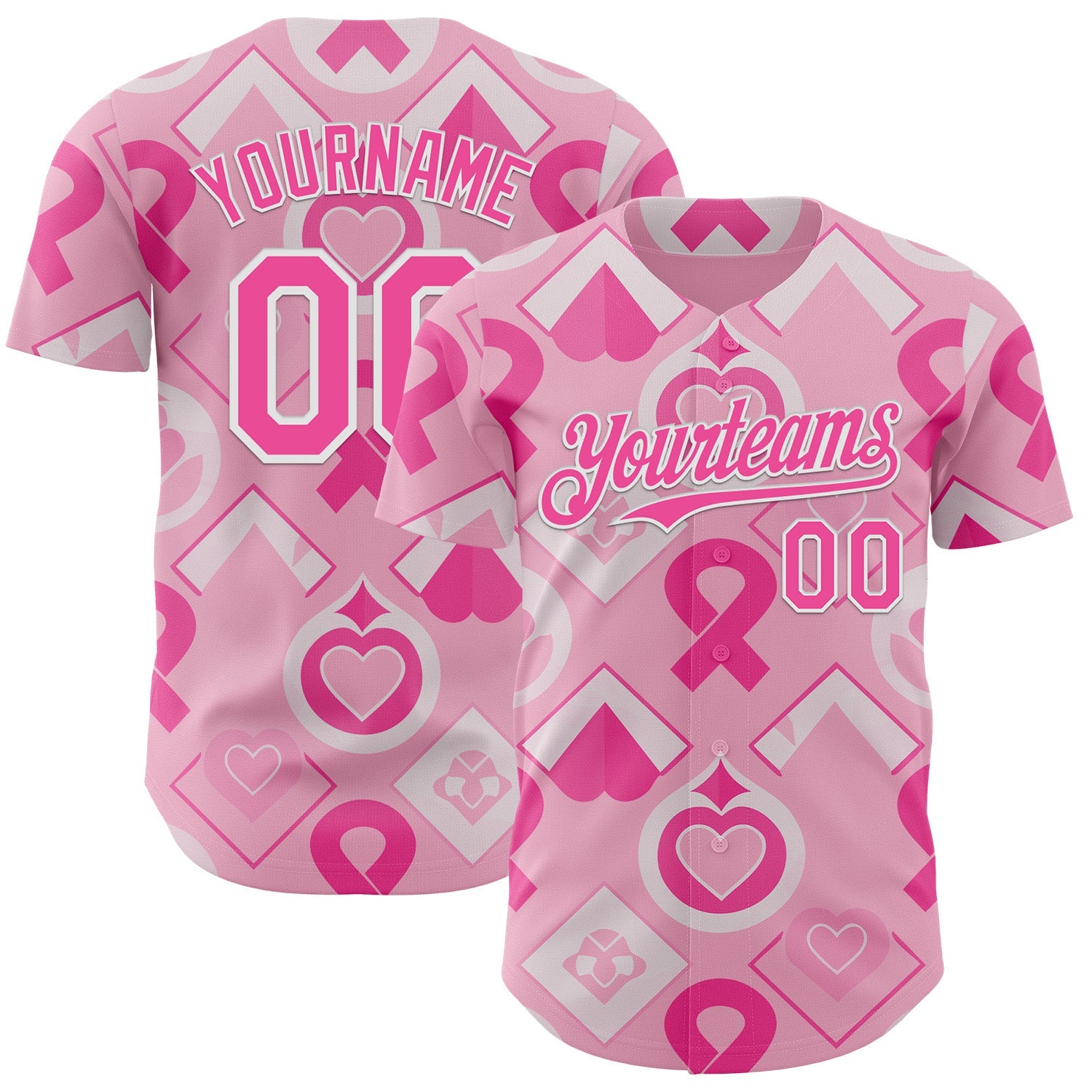 Custom Light Pink Pink-White Breast Cancer Awareness Pink Ribbon Authentic Baseball Jersey