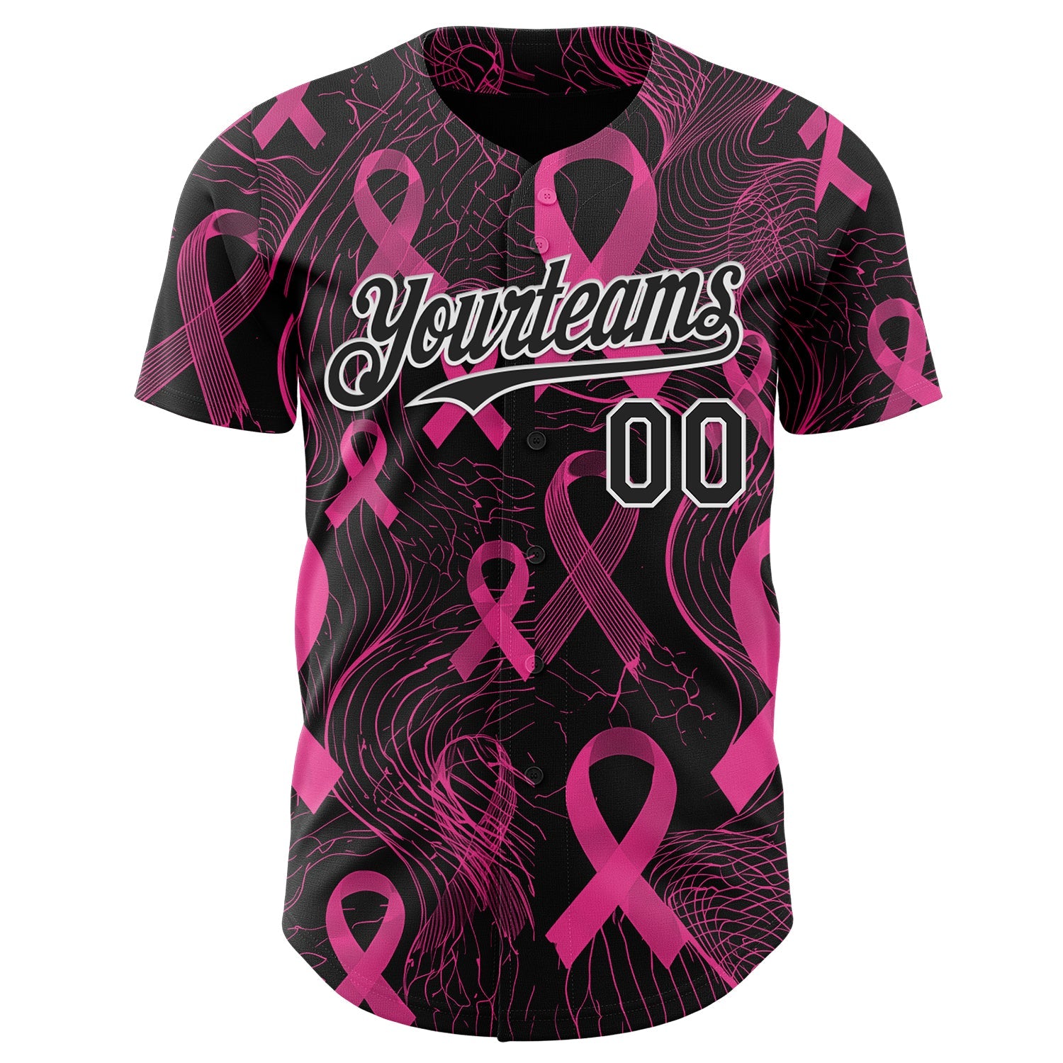 Custom Black Pink-White Breast Cancer Awareness Pink Ribbon Authentic Baseball Jersey