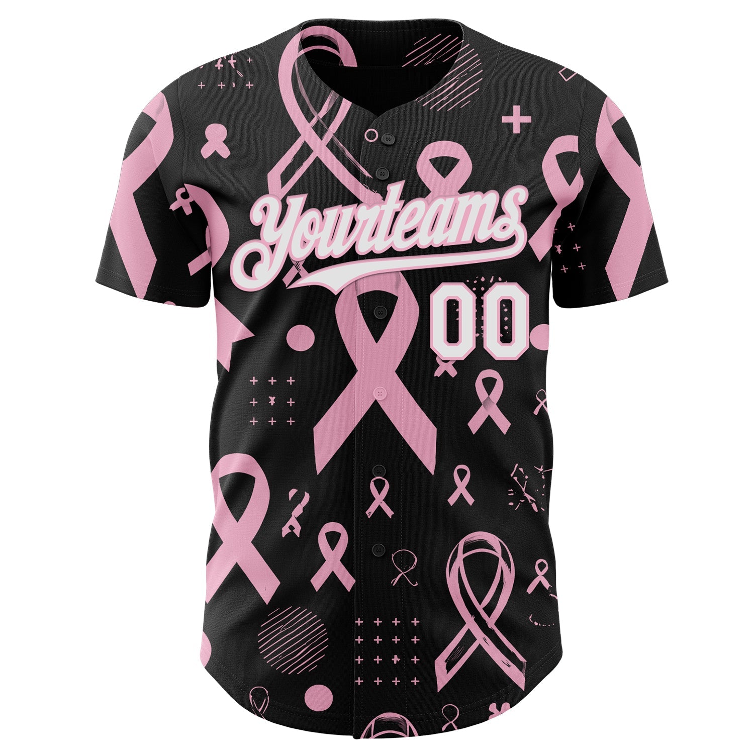 Custom Black White-Light Pink Breast Cancer Awareness Pink Ribbon Authentic Baseball Jersey