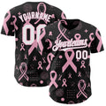 Custom Black White-Light Pink Breast Cancer Awareness Pink Ribbon Authentic Baseball Jersey