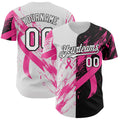 Custom White Pink-Black Breast Cancer Awareness Fight Pink Ribbon Split Authentic Baseball Jersey