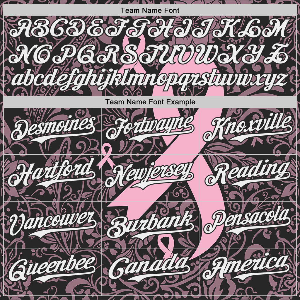 Custom Black White-Pink Breast Cancer Awareness Pink Ribbon Floral Authentic Baseball Jersey
