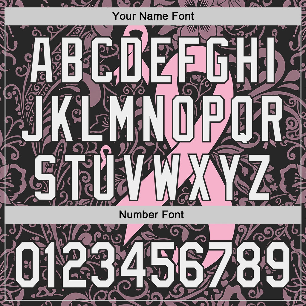 Custom Black White-Pink Breast Cancer Awareness Pink Ribbon Floral Authentic Baseball Jersey