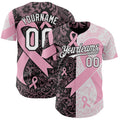 Custom Black White-Pink Breast Cancer Awareness Pink Ribbon Floral Authentic Baseball Jersey