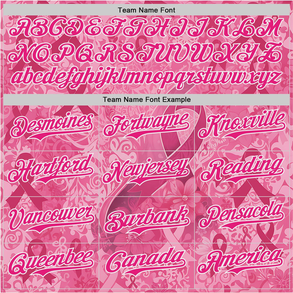 Custom Pink Hot Pink-White Breast Cancer Awareness Pink Ribbon Floral Authentic Baseball Jersey