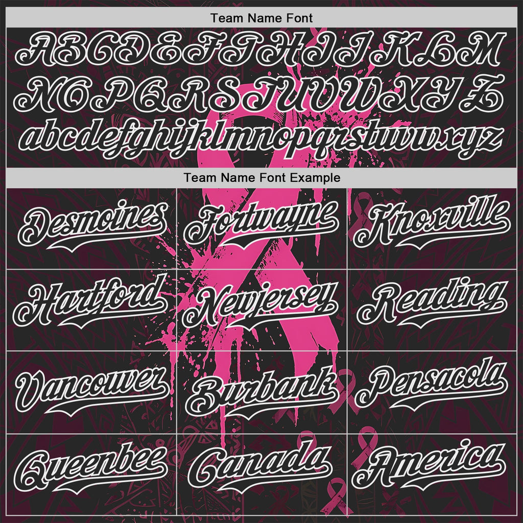 Custom Black Red-White Breast Cancer Awareness Fight Pink Ribbon Authentic Baseball Jersey