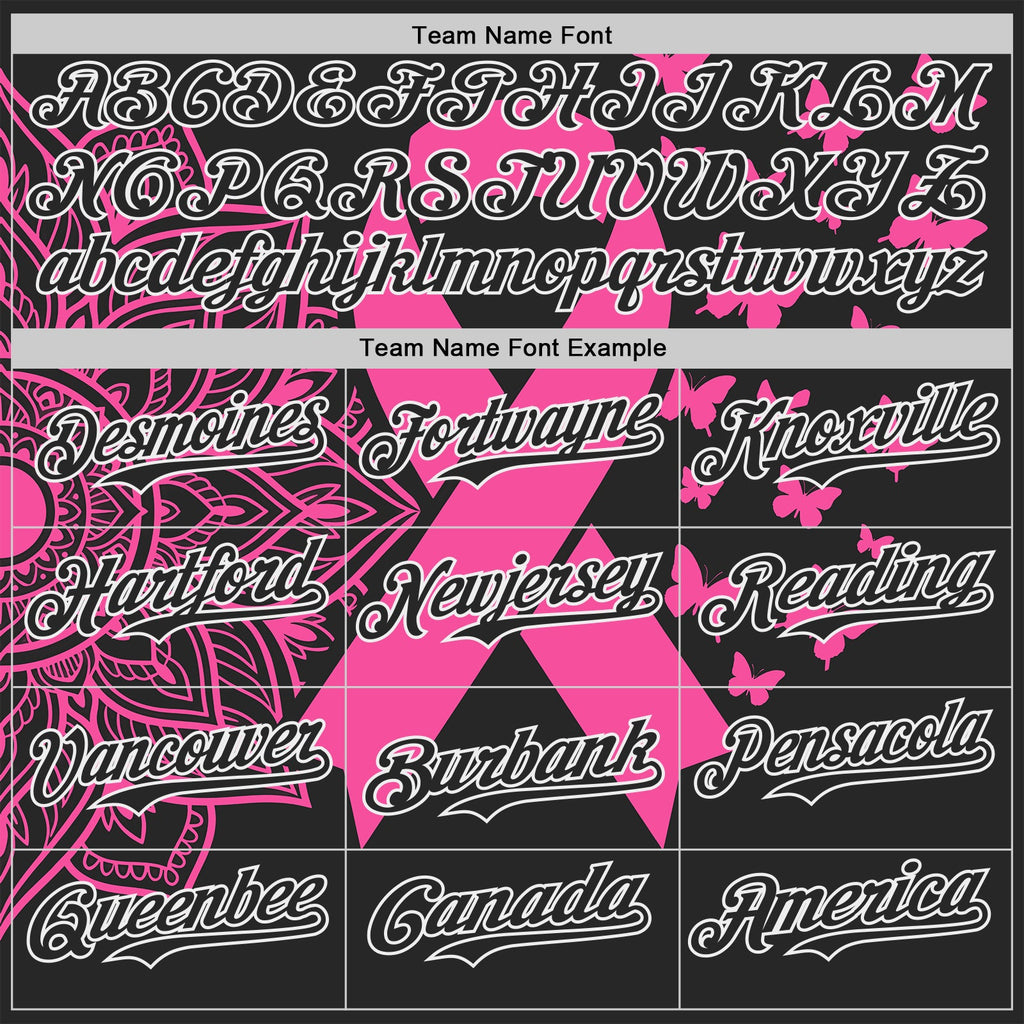 Custom Black Pink-White Breast Cancer Awareness Pink Ribbon Butterfly Authentic Baseball Jersey