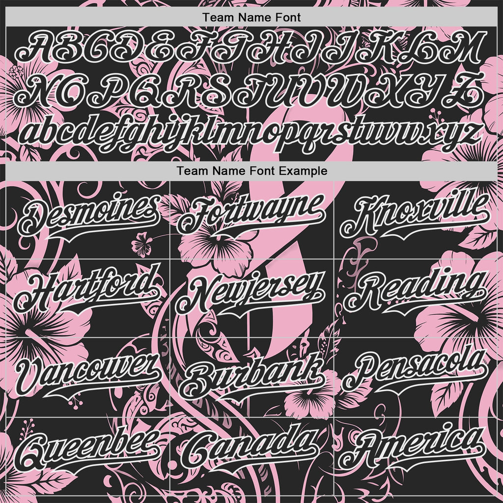 Custom Black Light Pink-White Breast Cancer Awareness Pink Ribbon Floral Authentic Baseball Jersey