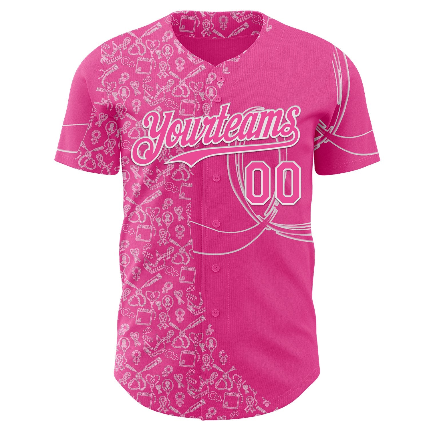 Custom Pink-White Breast Cancer Awareness Support Pink Ribbon Authentic Baseball Jersey