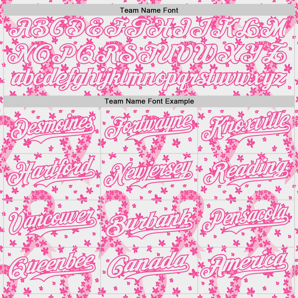 Custom White-Pink Breast Cancer Awareness Pink Ribbon Floral Authentic Baseball Jersey