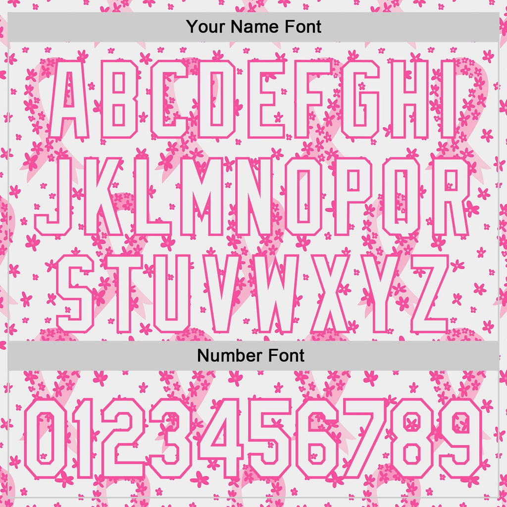 Custom White-Pink Breast Cancer Awareness Pink Ribbon Floral Authentic Baseball Jersey