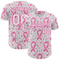 Custom White-Pink Breast Cancer Awareness Pink Ribbon Floral Authentic Baseball Jersey