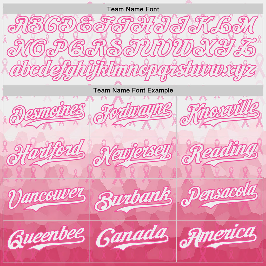 Custom White-Pink Breast Cancer Awareness Pink Ribbon Gradient Authentic Baseball Jersey