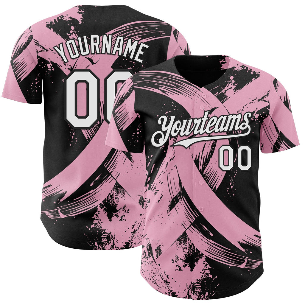 Custom Black White-Light Pink Breast Cancer Awareness Fight Pink Ribbon Authentic Baseball Jersey