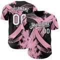 Custom Black White-Light Pink Breast Cancer Awareness Fight Pink Ribbon Authentic Baseball Jersey