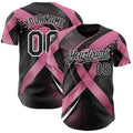 Custom Black Pink-White Breast Cancer Awareness Pink Ribbon Gradient Dot Authentic Baseball Jersey