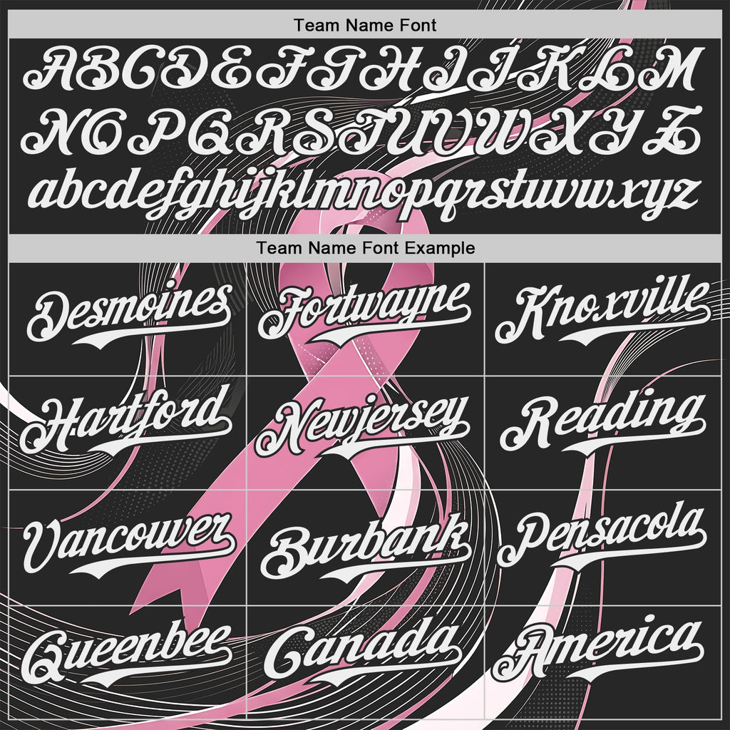 Custom Black White-Pink Breast Cancer Awareness Fight Pink Ribbon Wave Authentic Baseball Jersey