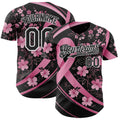 Custom Black Pink-White Breast Cancer Awareness Pink Ribbon Floral Authentic Baseball Jersey