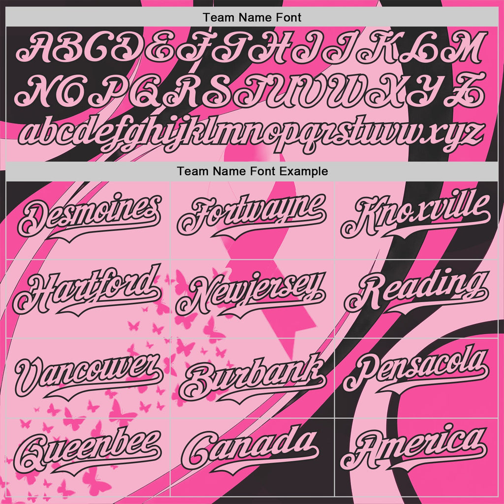 Custom Light Pink-Black Breast Cancer Awareness Pink Ribbon Butterfly Authentic Baseball Jersey