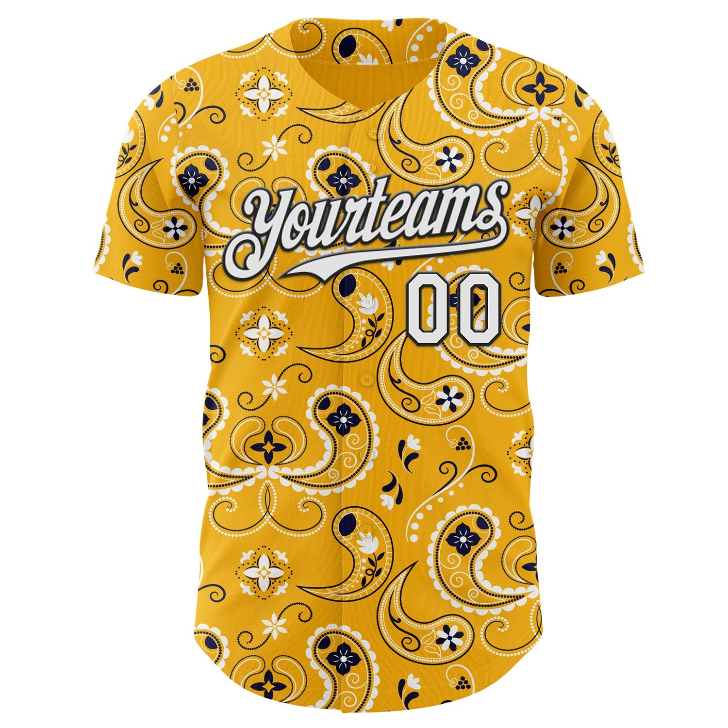 Custom Gold White-Black Burning Man Paisley Bandana Rave Authentic Baseball Jersey