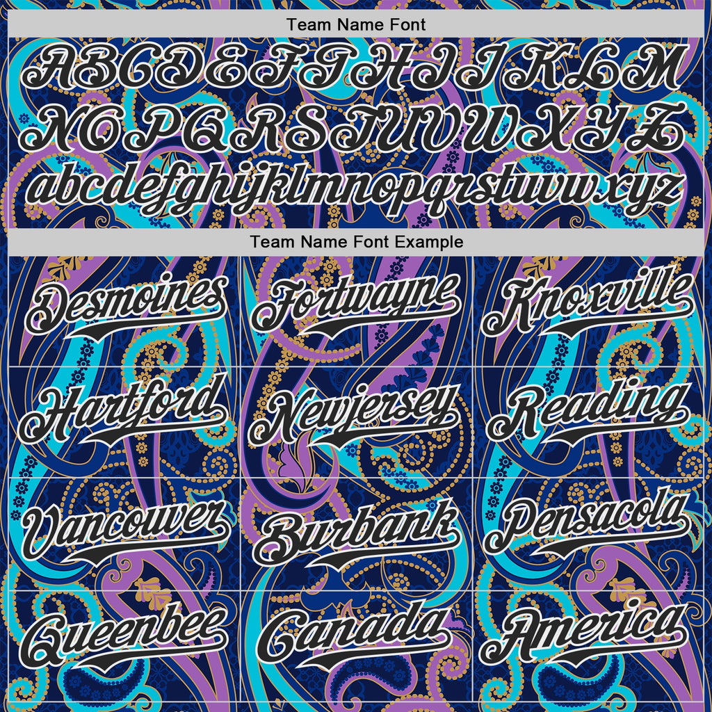 Custom Navy Black Purple Blue-White Burning Man Paisley Bandana Rave Authentic Baseball Jersey