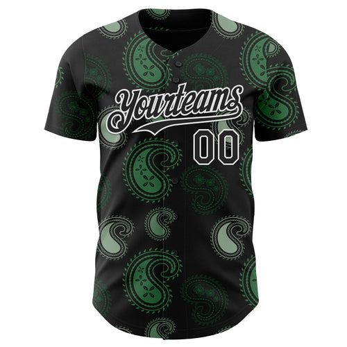 Custom Black Green-White Burning Man Paisley Bandana Rave Authentic Baseball Jersey