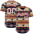 Custom Navy White Yellow-Red Burning Man Aztec Tribal Geometric Authentic Baseball Jersey